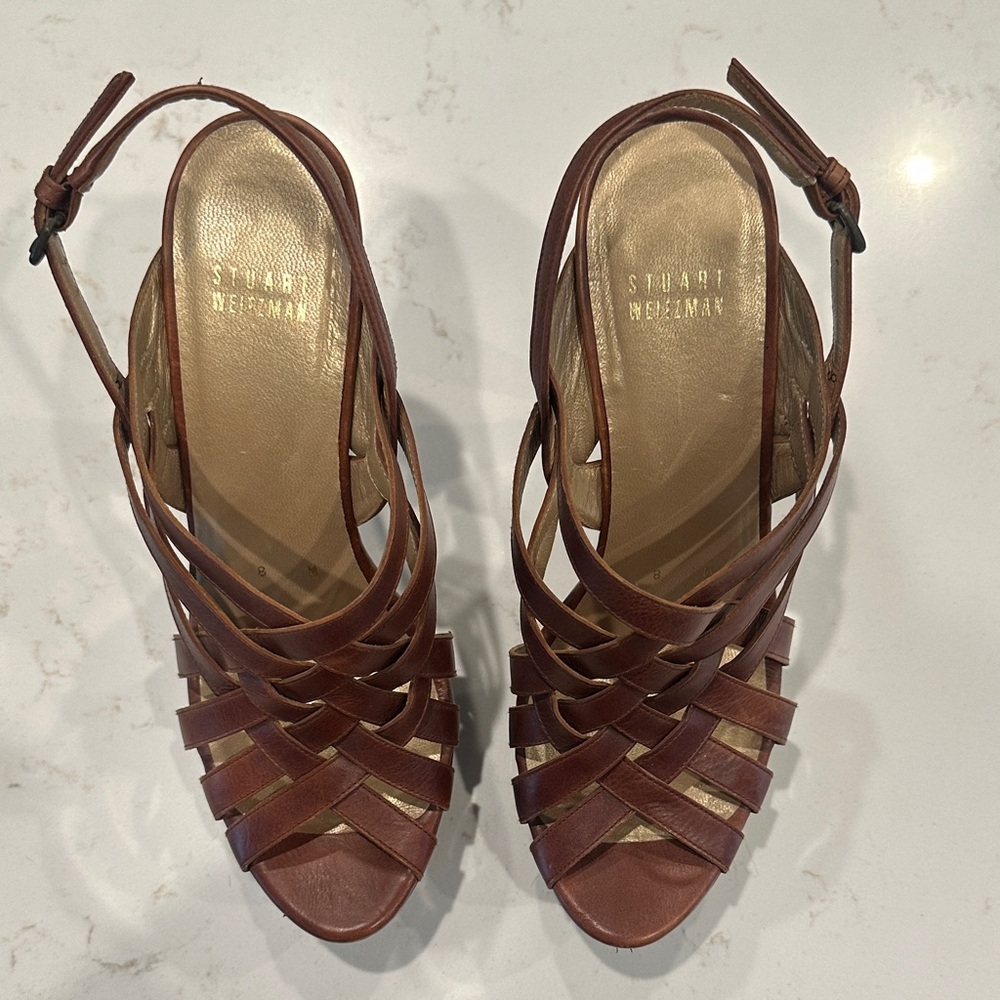 Stuart Weitzman Tan Strappy Heels